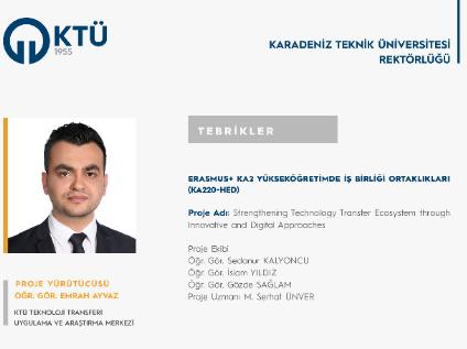 Öğr. Gör.  Emrah AYVAZ'a Erasmus+ KA2 Yükseköğretimde İş Birliği Ortaklıkları (KA220-HED) Proje Desteği