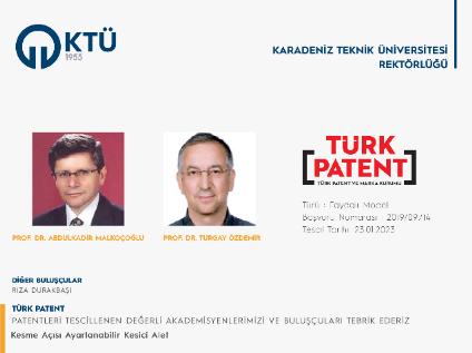 Akademisyenlerimizin Ulusal Faydalı Model Başvurusu Tescillenmiştir