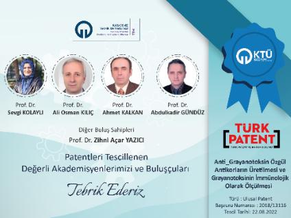 Akademisyenlerimizin Ulusal Patent Başvurusu Tescillenmiştir