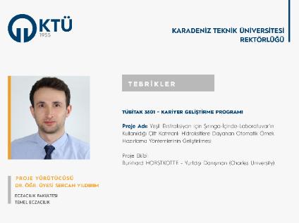 Dr. Öğr. Üyesi Sercan YILDIRIM'a TÜBİTAK 3501 Proje Desteği