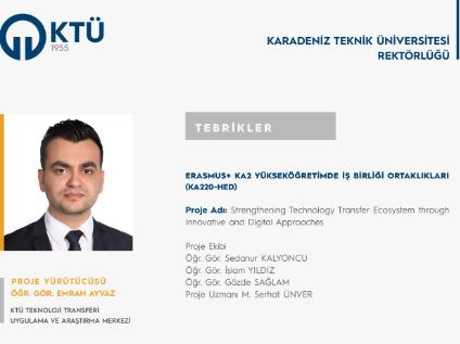 Öğr. Gör. Emrah AYVAZ'a Erasmus+ KA2 Yükseköğretimde İş Birliği Ortaklıkları (KA220-HED) Proje Desteği