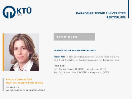 Prof. Dr. Kadriye İNAN BEKTAŞ'a TÜBİTAK 1002 Proje Desteği