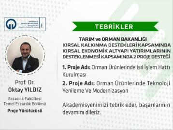 Üniversitemiz Eczacılık Fakültesi Öğretim Üyesi Prof. Dr. Oktay YILDIZ'dan 3 Sanayi Projesi Başarısı