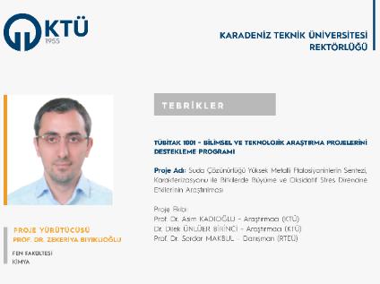 Prof. Dr. Zekeriya BIYIKLIOĞLU'na TÜBİTAK 1001 Proje Desteği