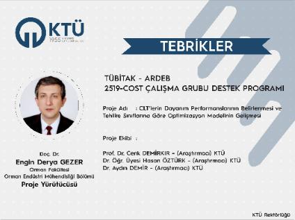 Doç. Dr. Engin Derya GEZER'e TÜBİTAK-ARDEB 2519 Proje Desteği